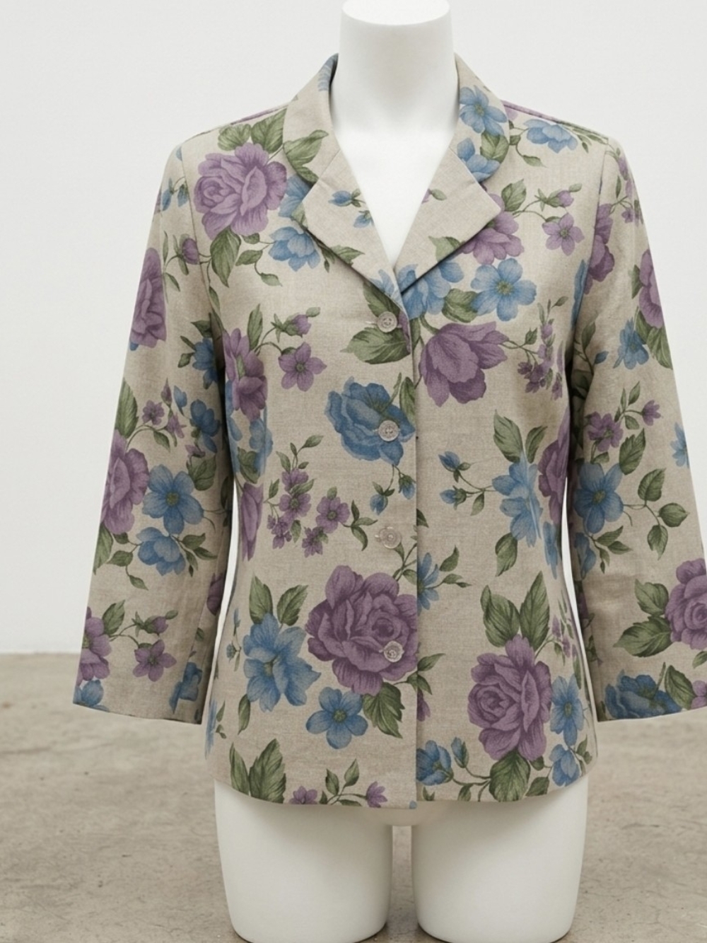 Alfred Dunner Beige Blazer with Purple & Blue Floral Print